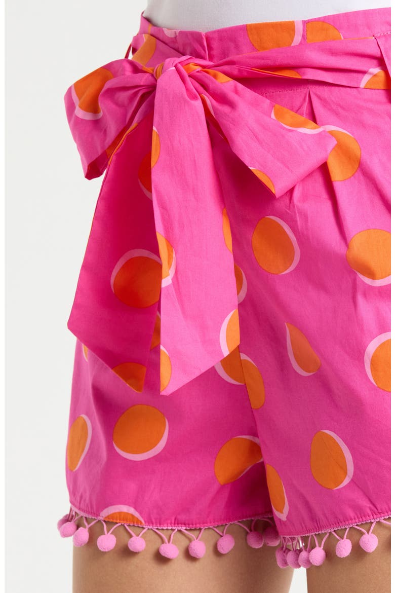 Rosy Polka Dot Pompom Cotton Shorts, Alternate, color, FUCHSIA-ORANGE-DOT