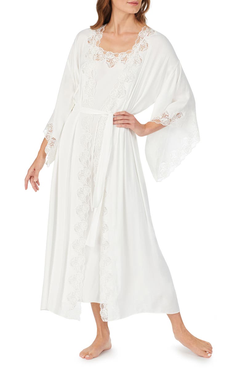 Eileen West Ballet Satin Robe, Alternate, color, Winter White