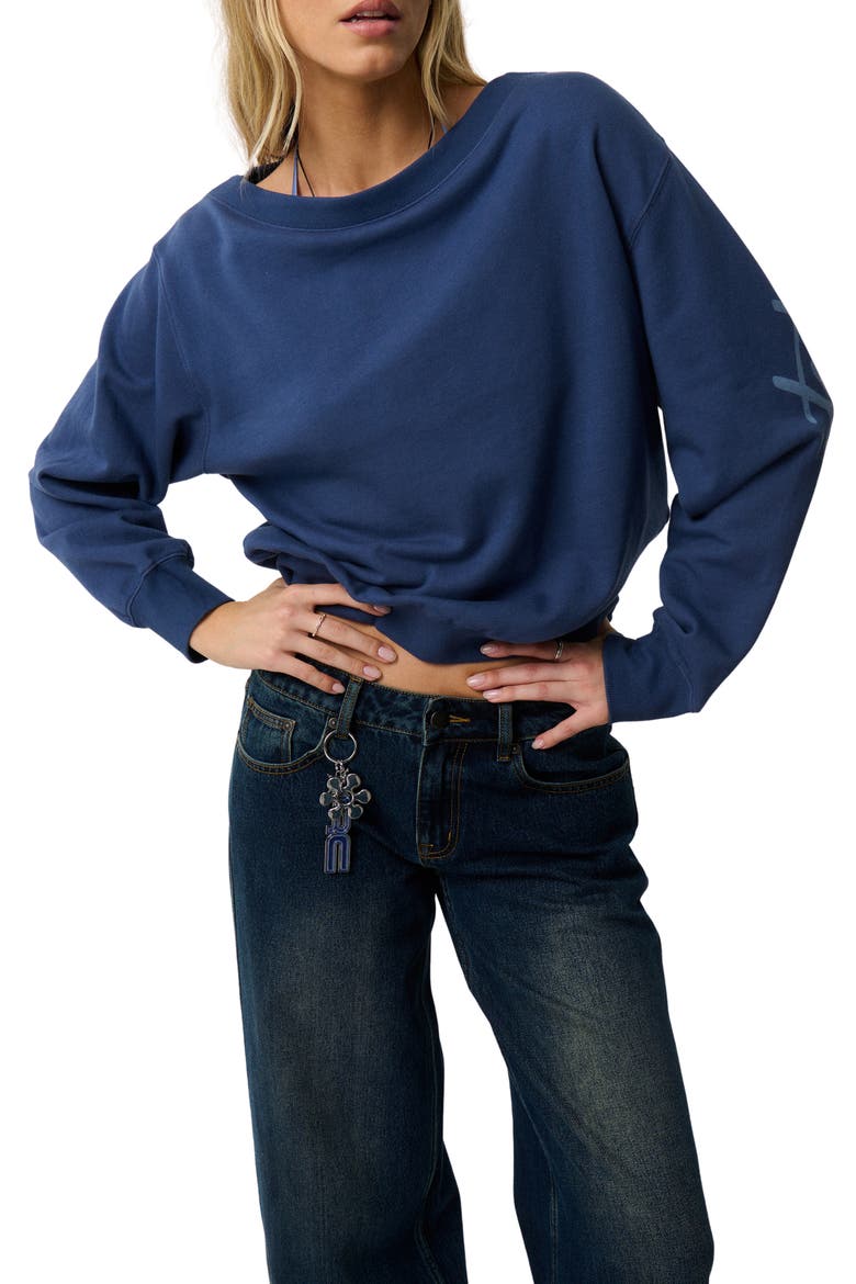 Archive Off the Shoulder Sweatshirt, Main, color, INDIGO