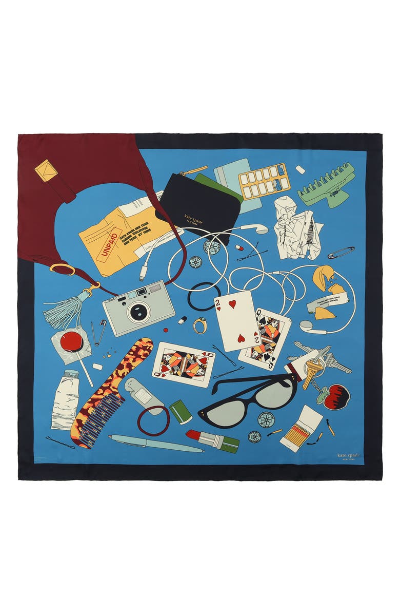 Kate Spade New York What
s in My Bag Square Silk Scarf, Alternate, color, Blue Multi