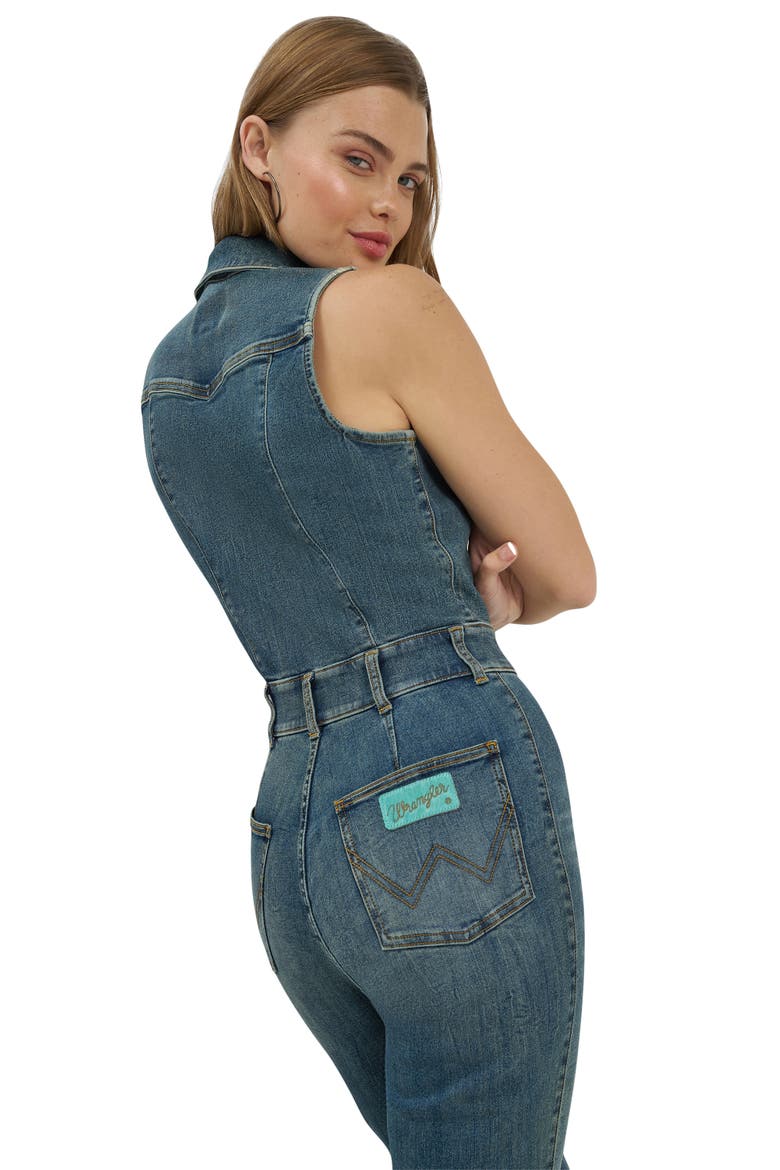 x Lainey Wilson Sleeveless Flare Denim Jumpsuit, Alternate, color, DENIM