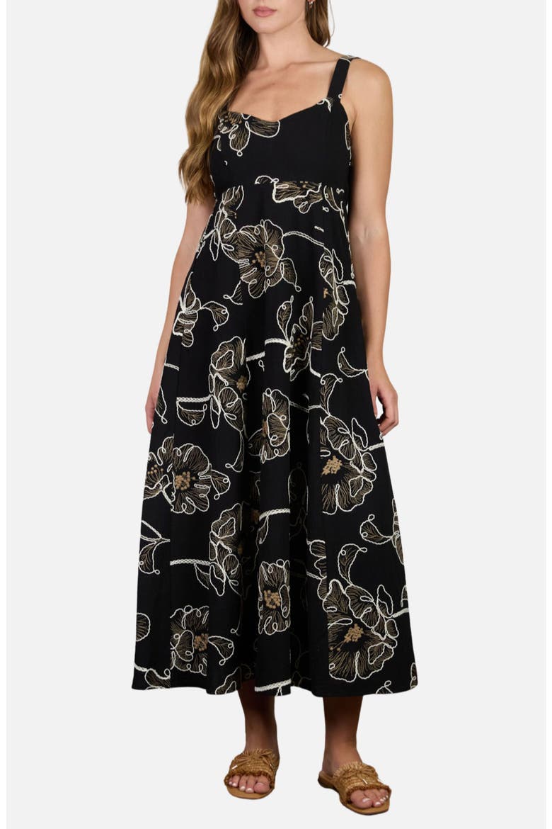 Floral Embroidered Sleeveless Maxi Dress, Main, color, BLACK