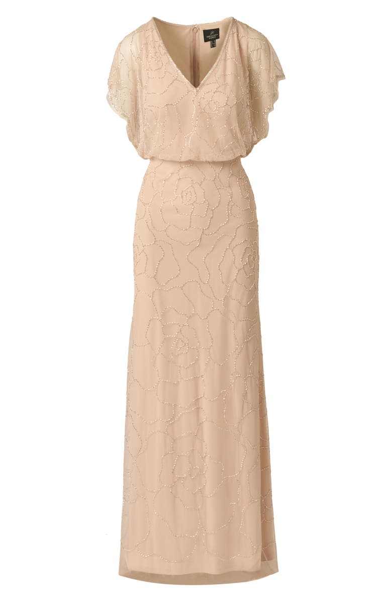 Adrianna Papell Beaded Mesh Blouson Gown, Alternate, color, 