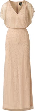 Adrianna Papell Beaded Mesh Blouson Gown