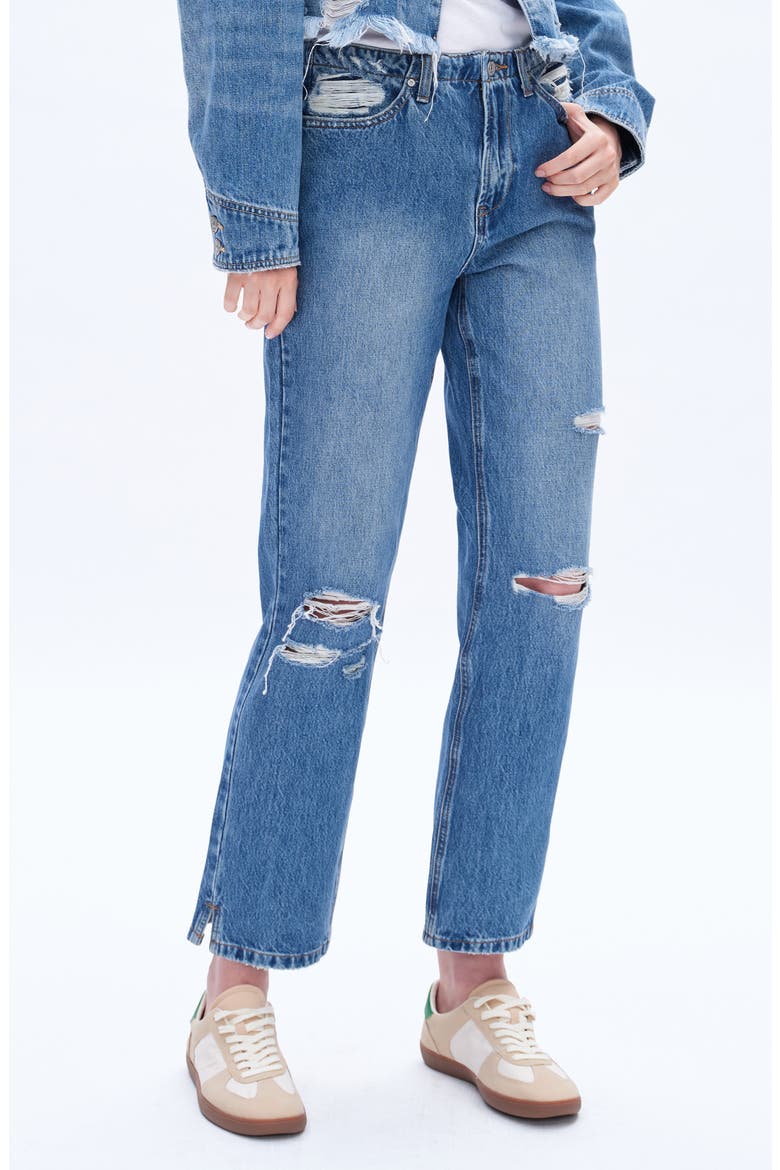 High Rise Distressed Mom Jeans, Main, color, VIVIBLUE
