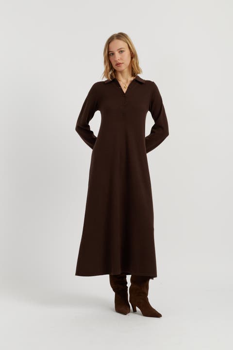 Wool-Cashmere A-Line Polo Dress