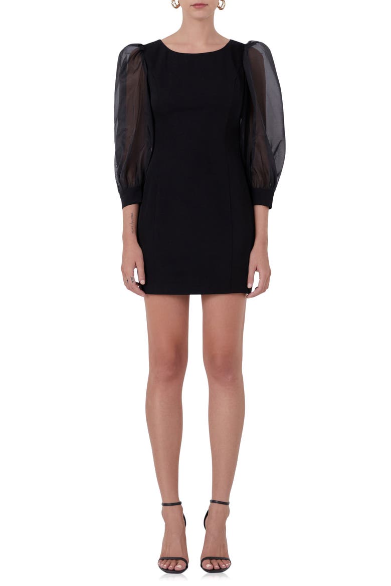Organza Balloon Sleeve Minidress, Main, color, BLACK
