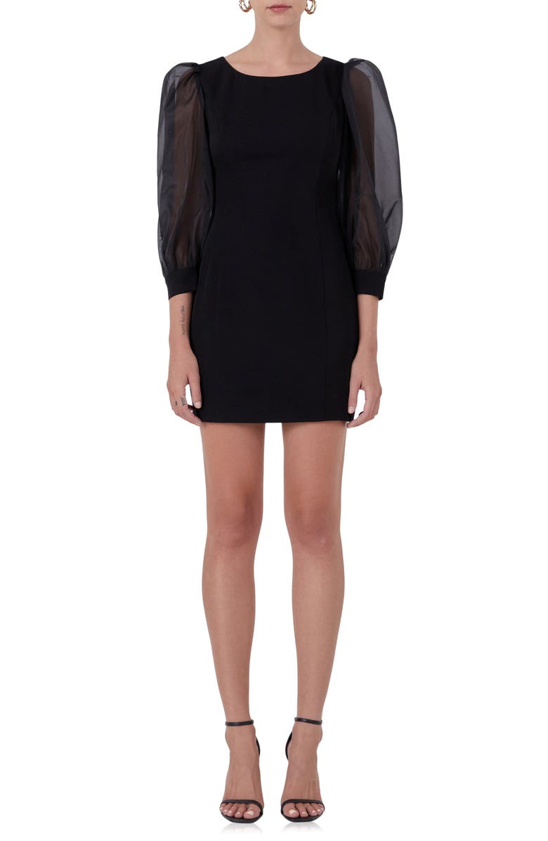 Endless Rose Organza Balloon Sleeve Minidress, Main, color, Black