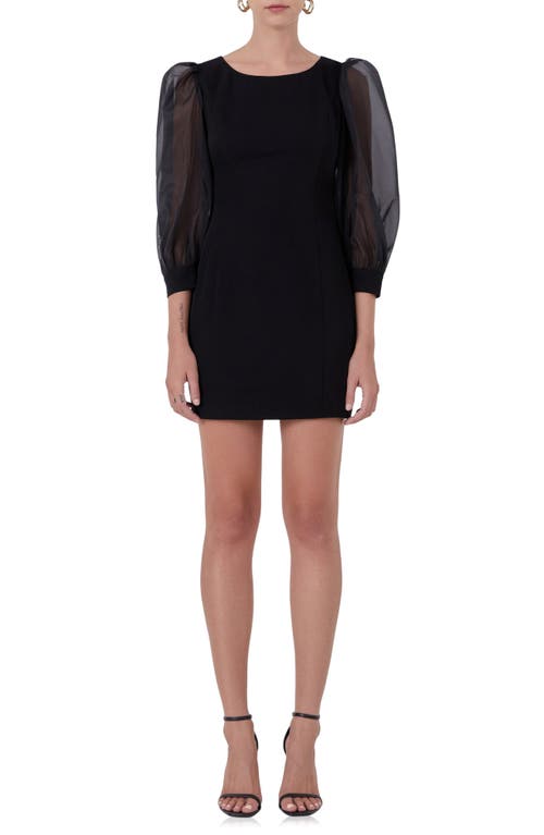Endless Rose Organza Balloon Sleeve Minidress in Black 