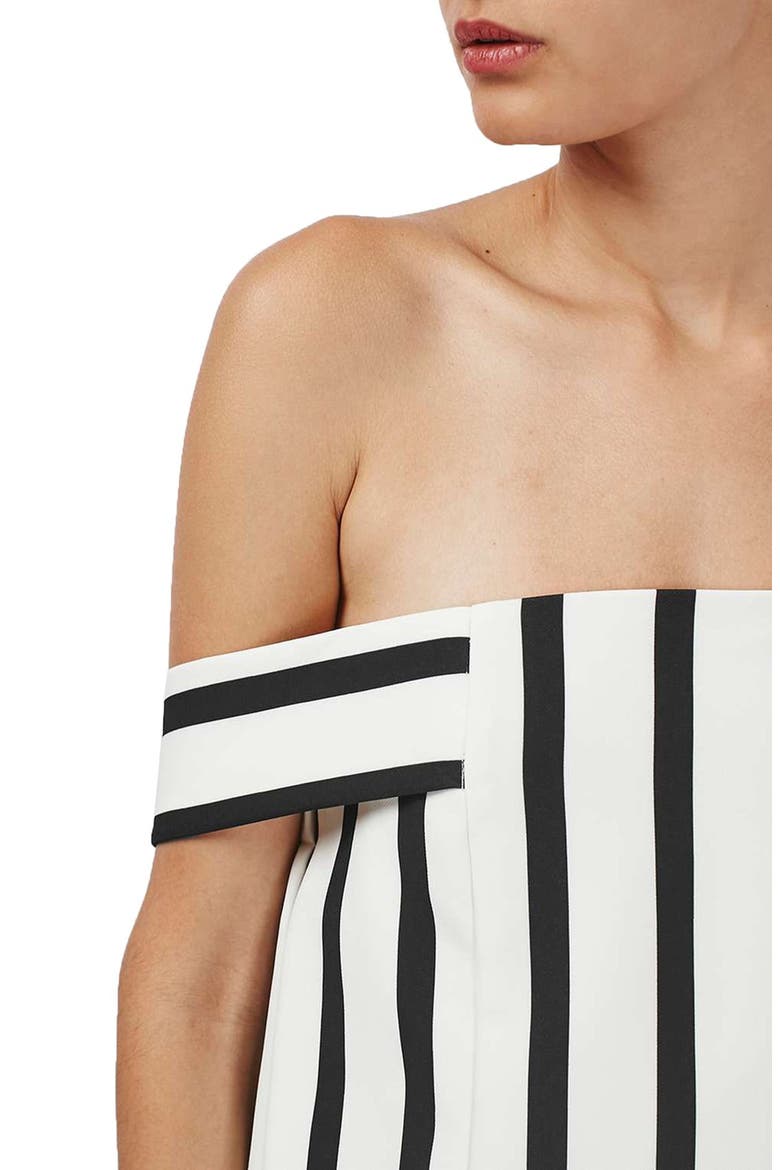 Stripe Off the Shoulder Romper, Alternate, color, WHITE MULTI