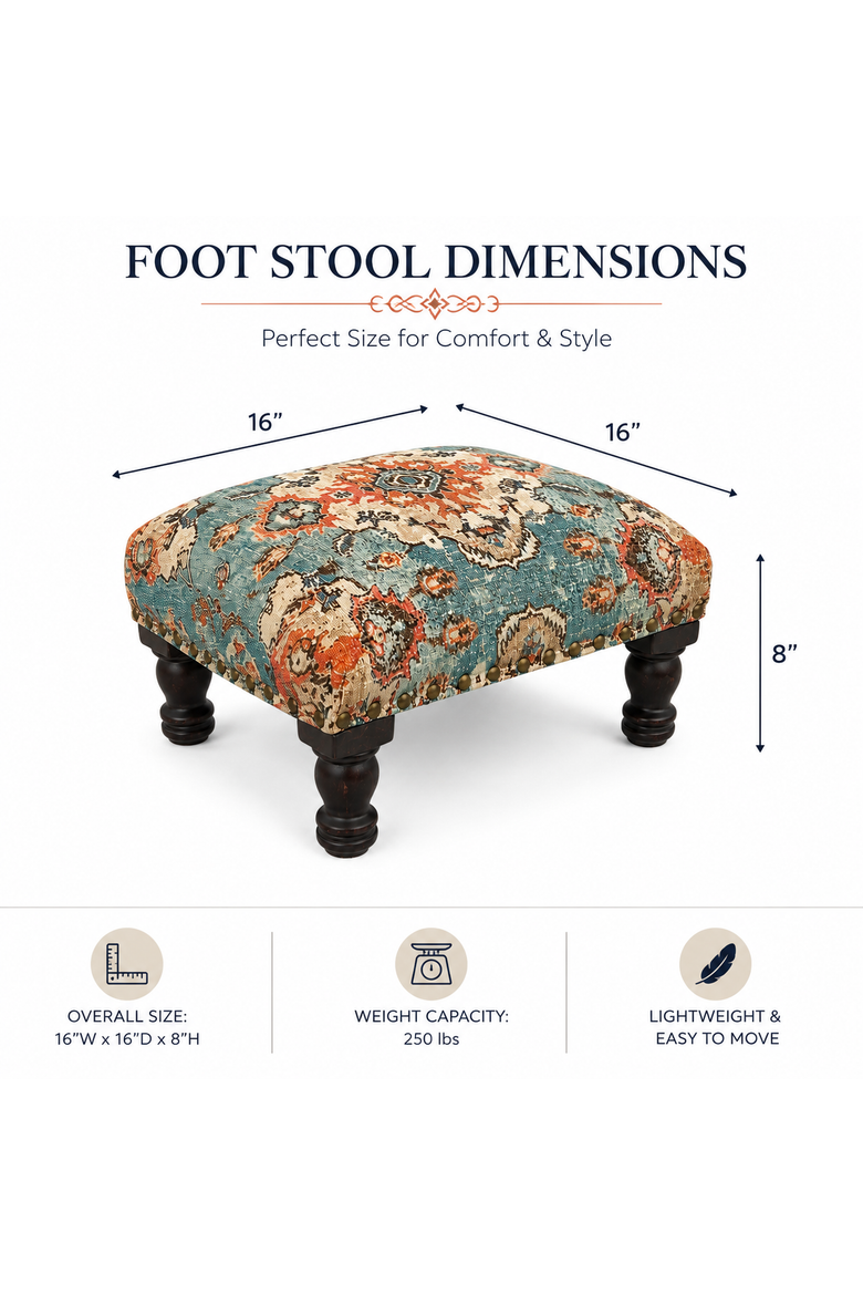 Printed Upholstered Foot Stool with Acacia Wood Frame, Alternate, color, Brown