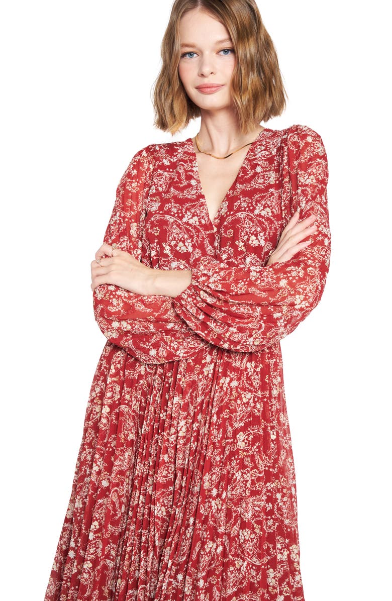En Saison Paisley Long Sleeve Pleated Dress, Alternate, color,