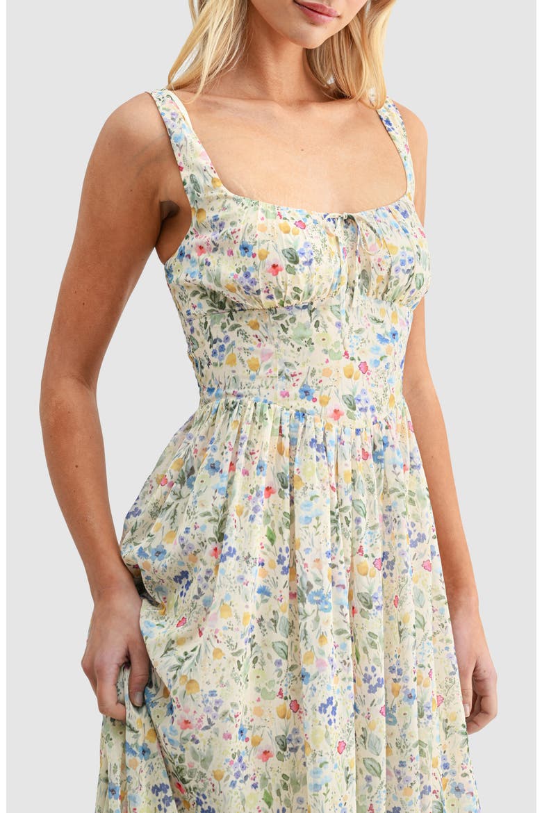Floral Fit & Flare Midi Sundress, Alternate, color, YELLOW BLUE FLORAL