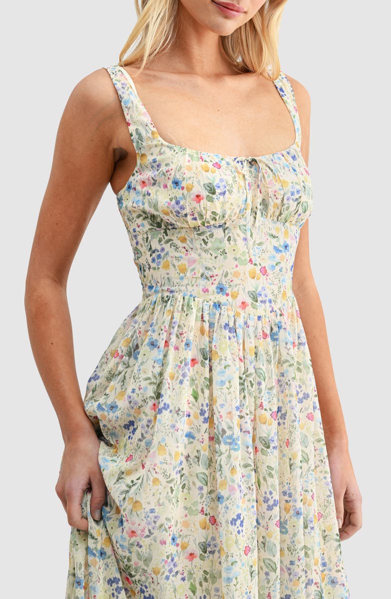 Lush Floral Fit & Flare Midi Sundress, Alternate, color, Yellow Blue Floral