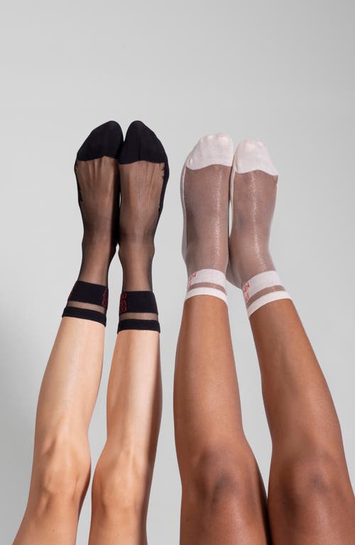 Lechery ® 2-pack Be Kind & Good Vibes Only Sheer Crew Socks In White/black