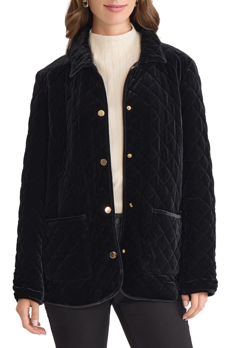 Quilted Velvet Snap Front Jacket, Main, color, JONES BLACK