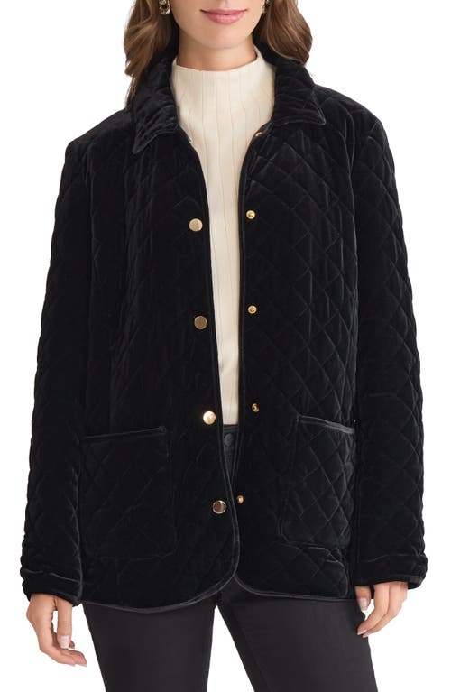 Jones New York Quilted Velvet Snap Front Jacket In Black
