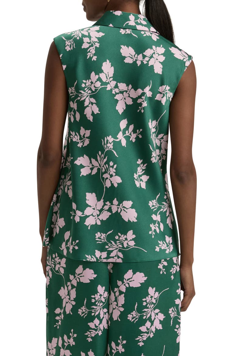 Agatha Sleeveless Crepe Satin Button-Up Shirt, Alternate, color, EMERALD FLORAL