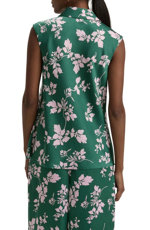Favorite Daughter Agatha Sleeveless Crepe Satin Button-up Shirt In Emerald Floral