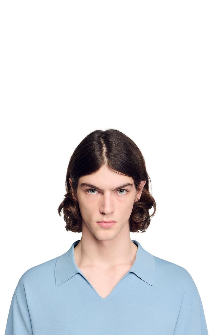 Stretch knit polo shirt, Alternate, color, Sky blue