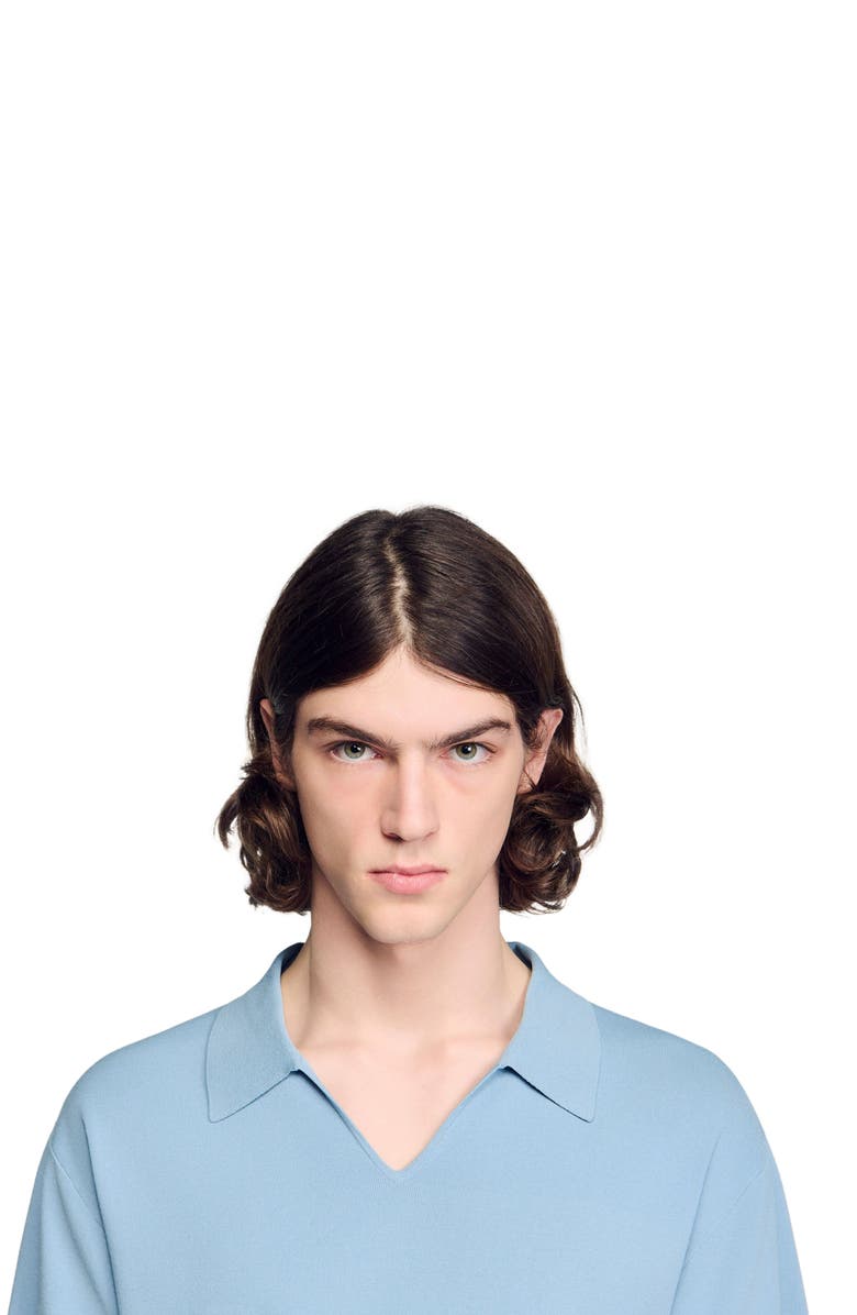 SANDRO Stretch knit polo shirt, Alternate, color, Sky Blue