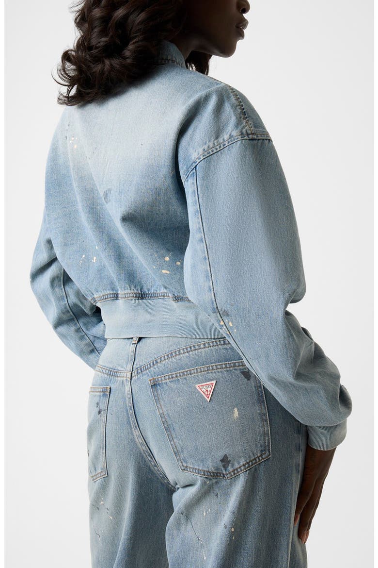 Anna Distressed Crop Denim Bomber Jacket, Alternate, color, DENIM