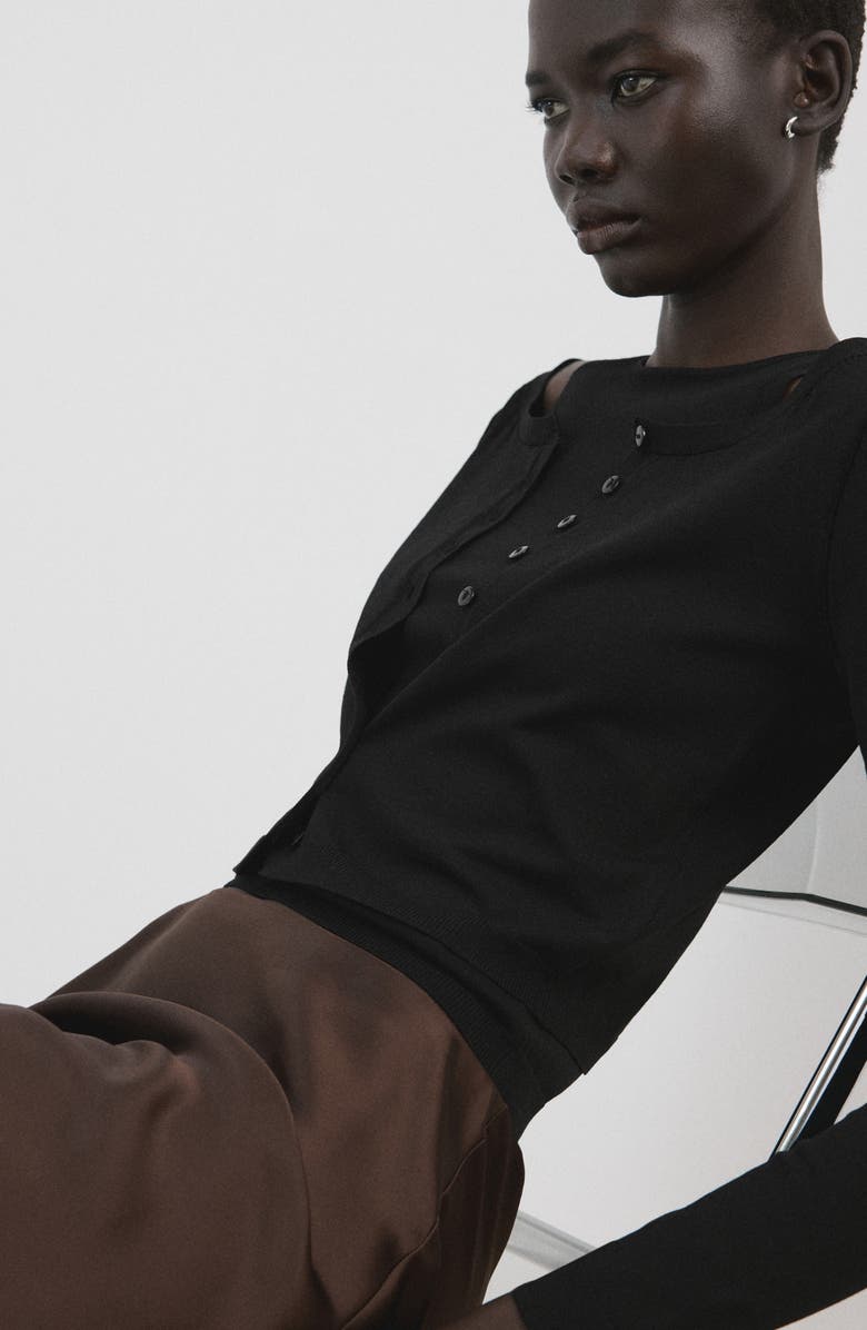 MANGO Combined Cardigan, Alternate, color, Black