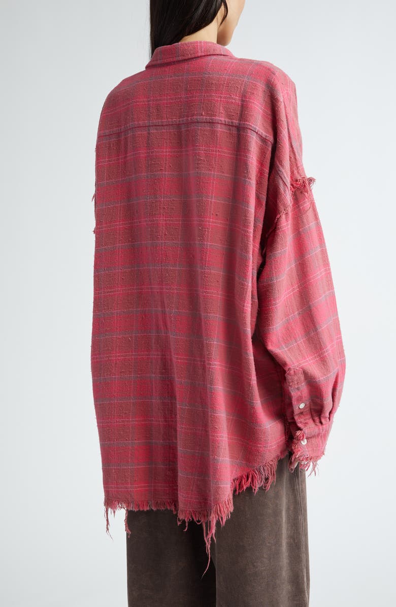 R13 Shredded Seam Oversize Plaid Cotton Flannel Button-Up Shirt, Alternate, color, 
