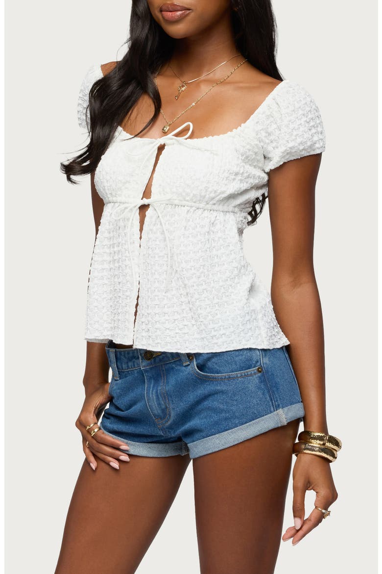Dorothey Textured Tie Front Top, Alternate, color, WHITE