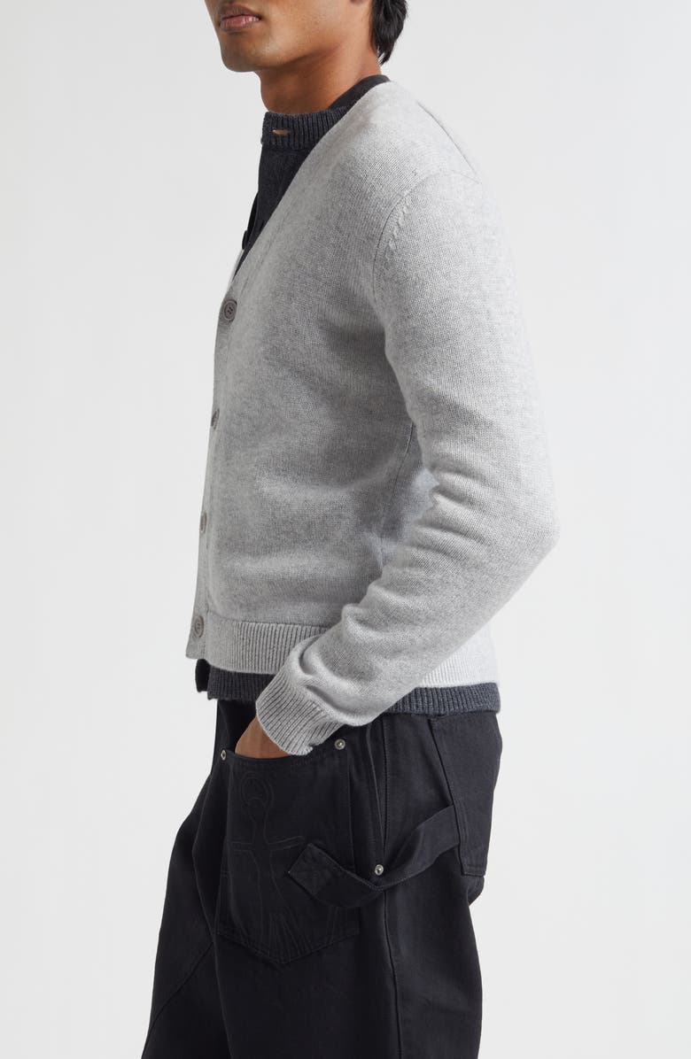 JW Anderson Contrast Layered Wool & Cashmere Cardigan, Alternate, color, Charcoal Melange