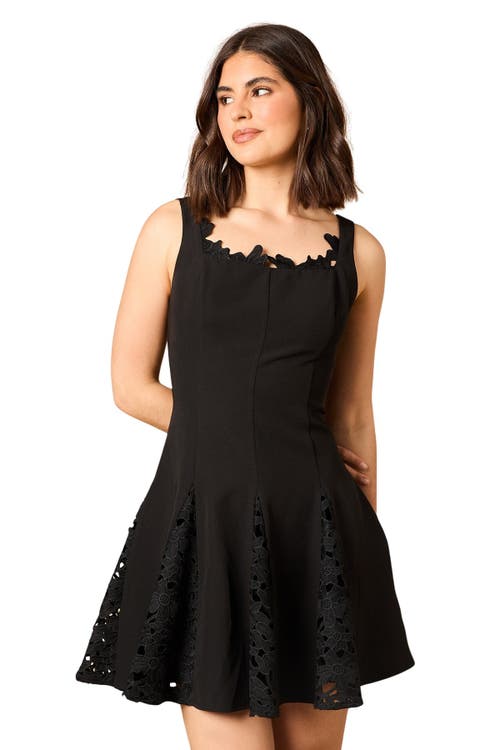 Oasis Lace Godet Square Neck Mini Dress In Black