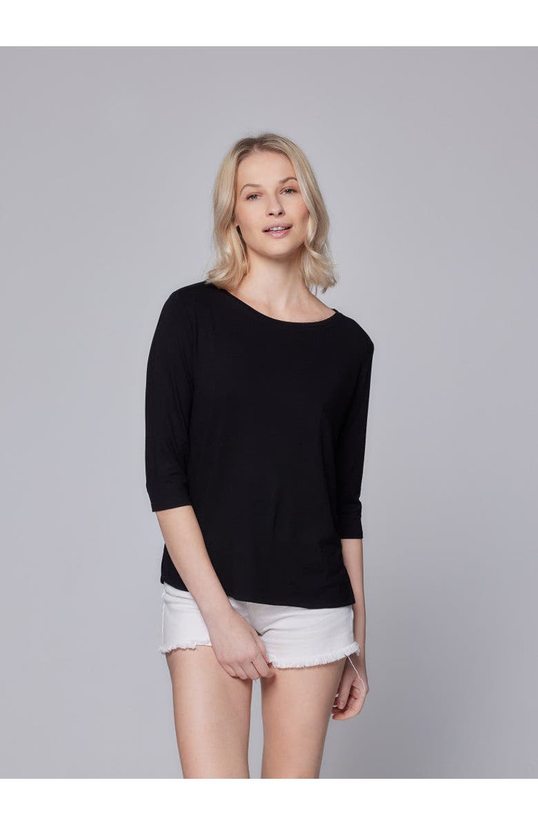 Majestic Filatures Soft Touch Semi Relaxed 3/4 Sleeve Boatneck, Main, color, Noir