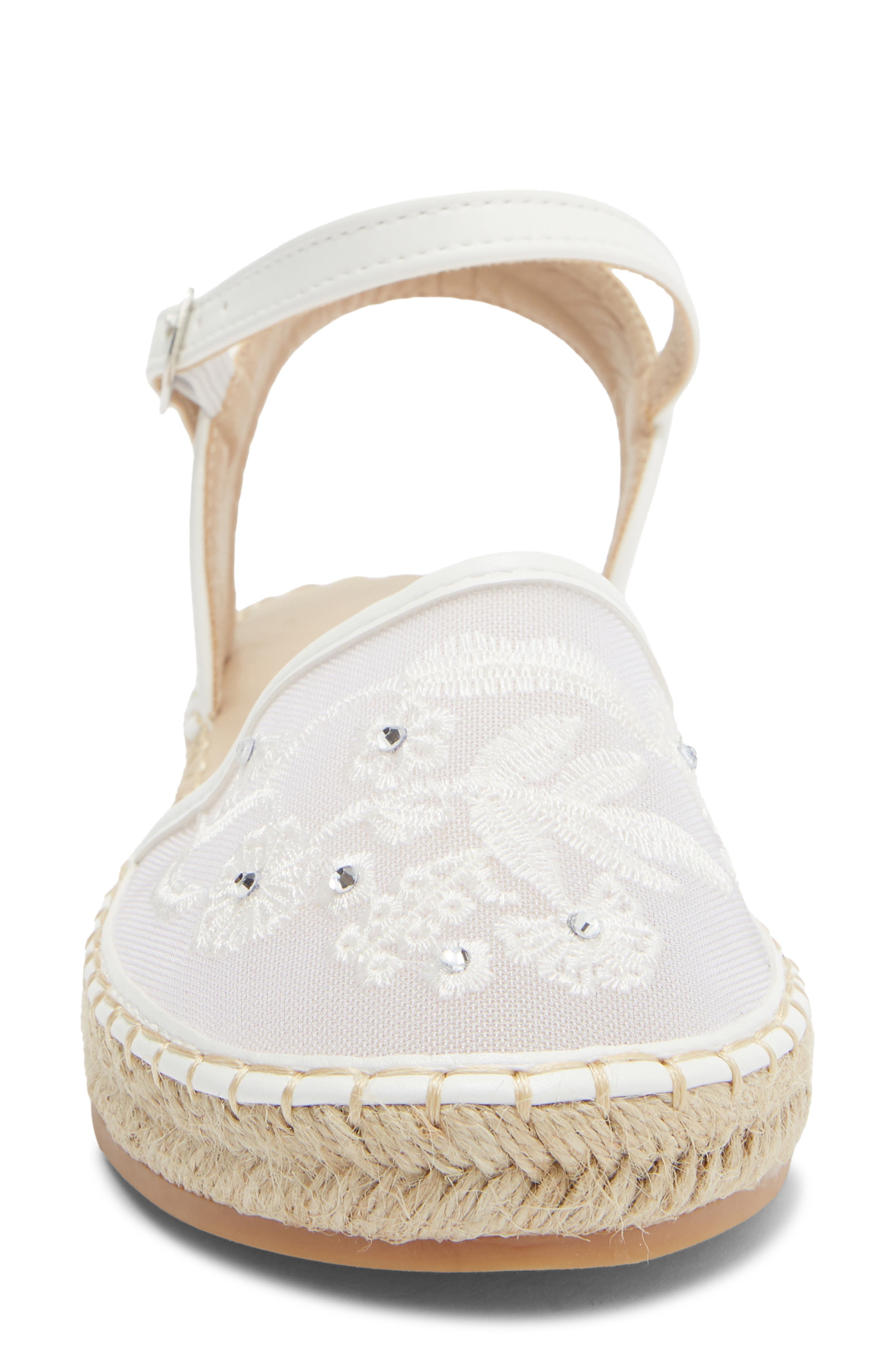 TOP MODA Chrom Floral Embroidered Ankle Strap Flat, Alternate, color, White Pu