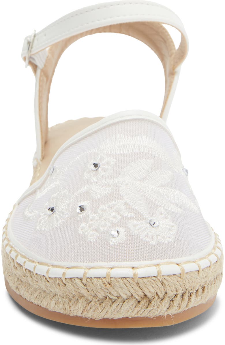 TOP MODA Chrom Floral Embroidered Ankle Strap Flat, Alternate, color, White Pu