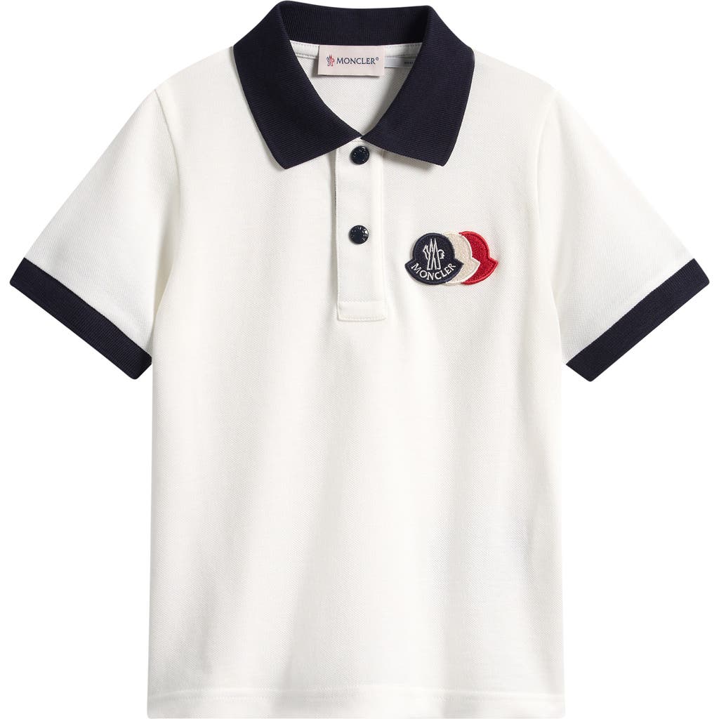 Moncler Kids' Tipped Cotton Piqué Polo in White at Nordstrom, Size 8