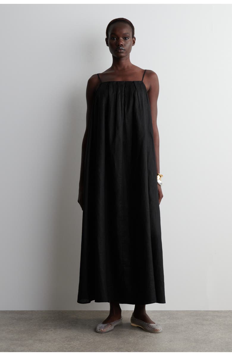 COS Pleated Linen Maxi Dress, Main, color, Black