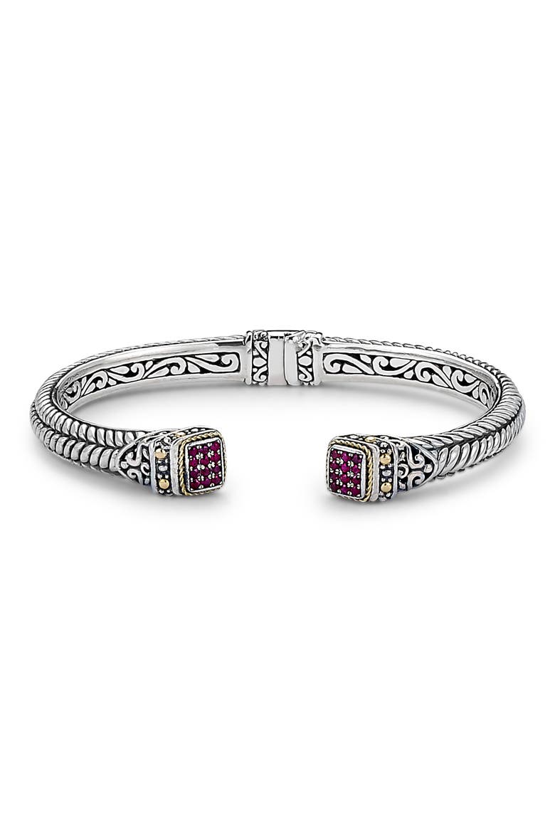 Woven Pavé Tipped Bangle, Main, color, DARK RUBY