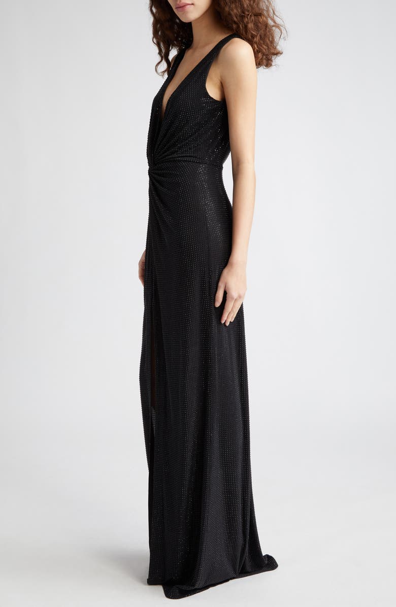 Ramy Brook Rosalyn Studded Plunge Neck Gown, Alternate, color, Black