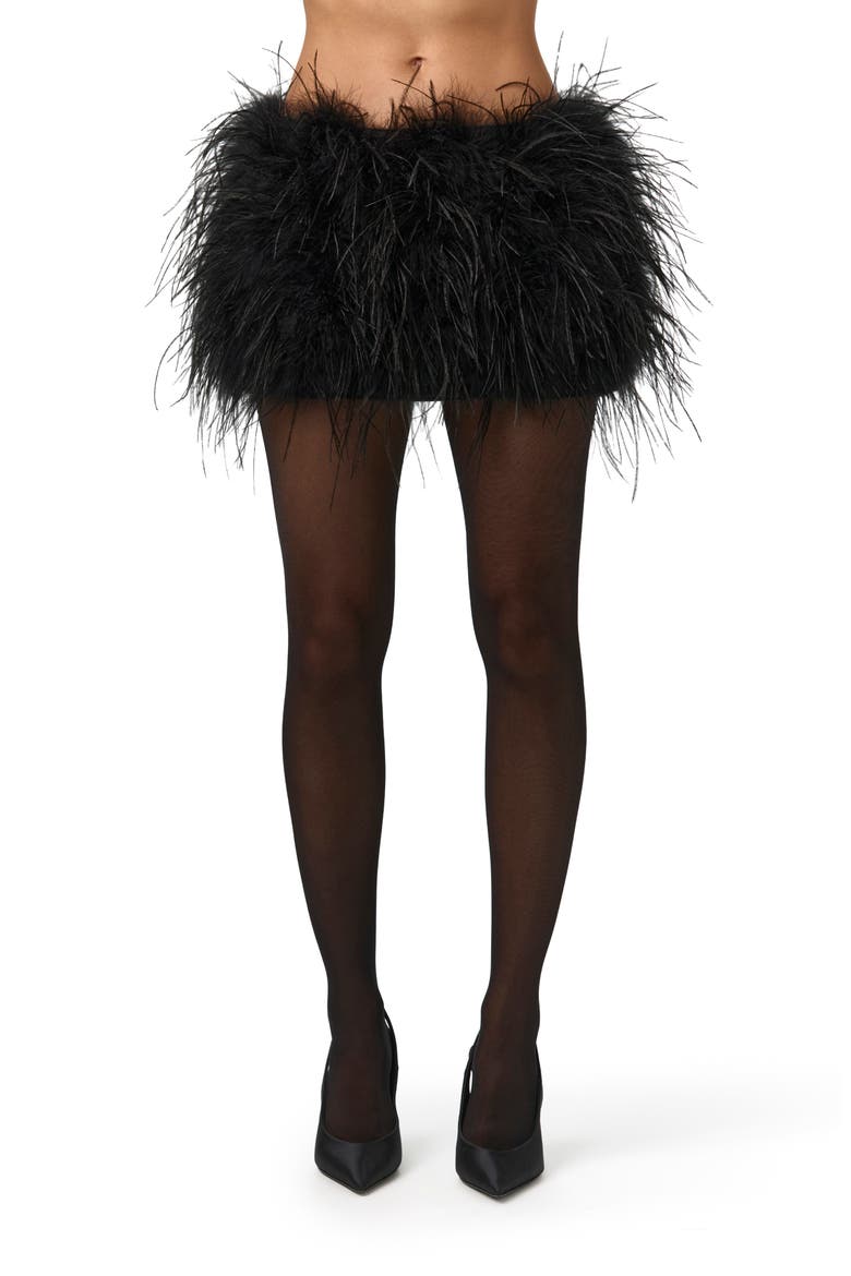 Feather Miniskirt, Main, color, BLACK