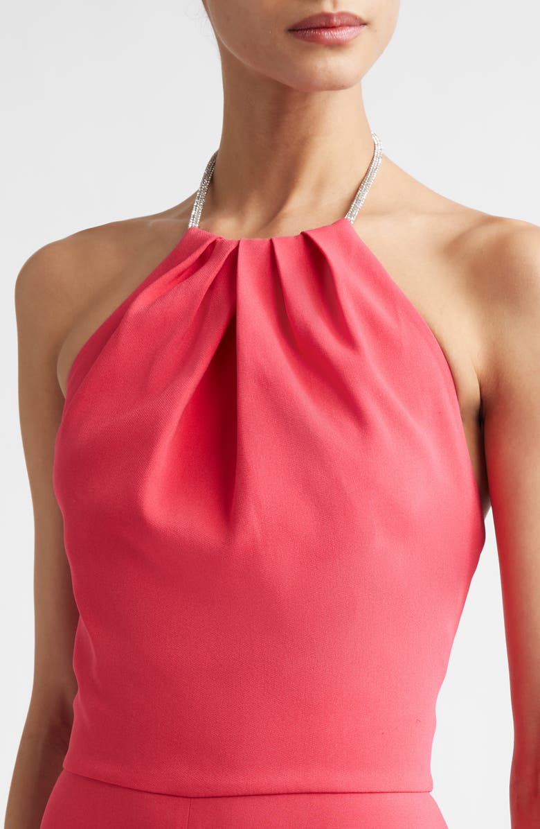 ST. JOHN Fluid Stretch Crepe Halter Neck Gown, Alternate, color, Cherry Pink