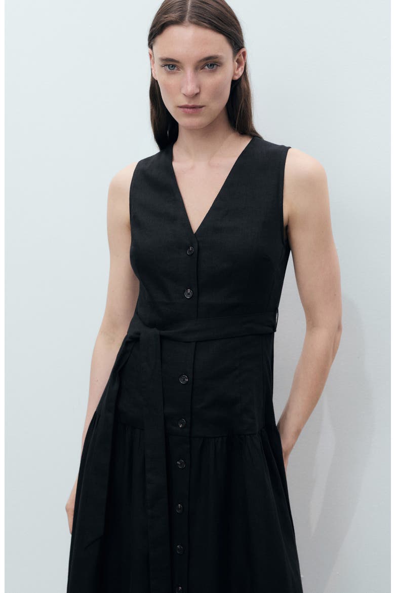 Zamore Sleeveless Tie Waist Midi Dress, Alternate, color, BLACK