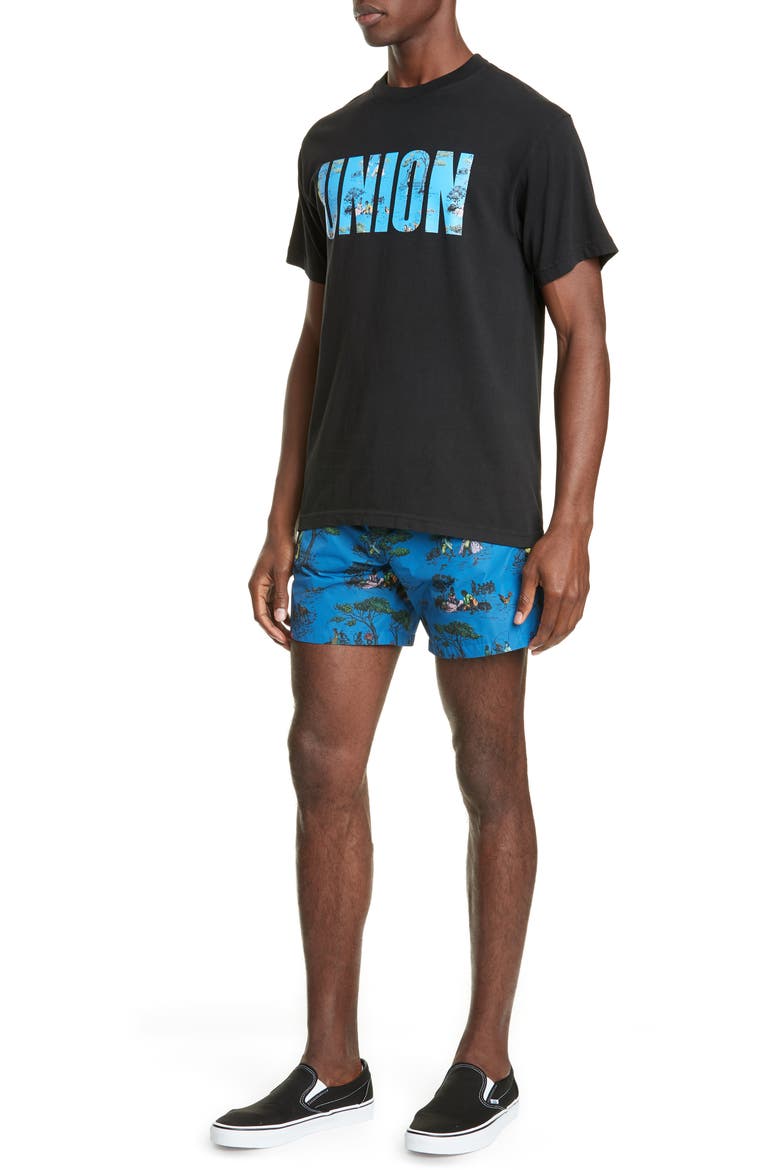 Sheila Bridges Harlem Toile Swim Trunks, Alternate, color, BLUE