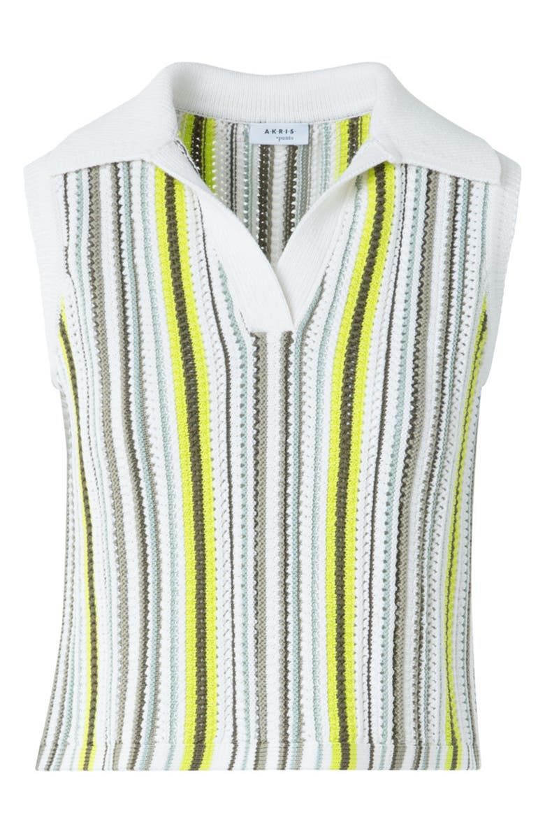 Akris punto Stripe Mixed Stitch Sleeveless Polo Sweater, Alternate, color, Khaki Multicolor