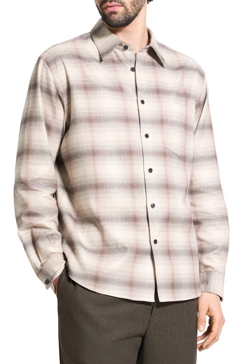 Weekend Gradient Check Brushed Cotton Button-Up Overshirt, Alternate, color, ALABASTER MULTI - UOY
