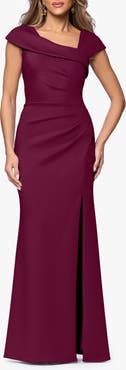 Xscape Evenings Asymmetric Neck Scuba Knit Trumpet Gown