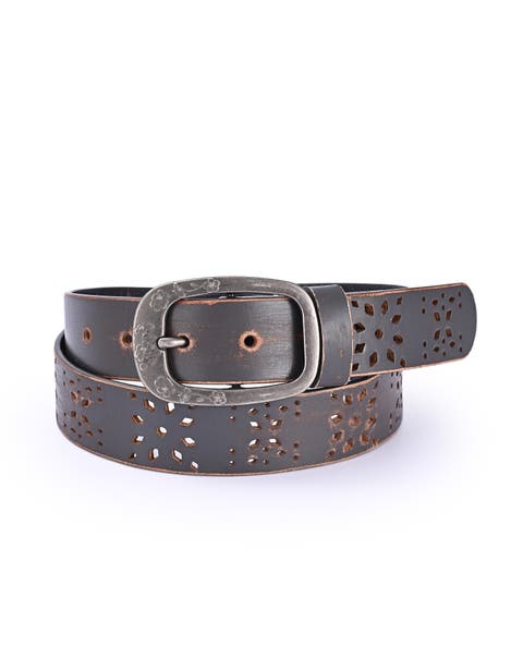 Blooming Genuine Leather Perforated Floral Vintage Belt