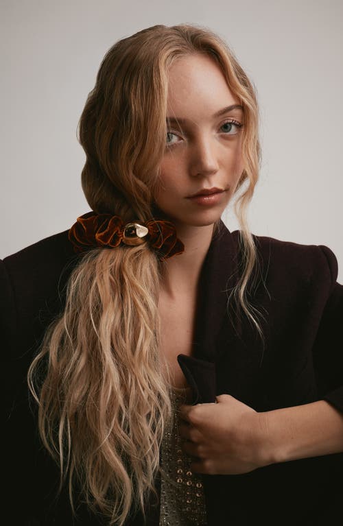 Lelet Ny Medium Inara Velvet Pendant Scrunchie In Brown