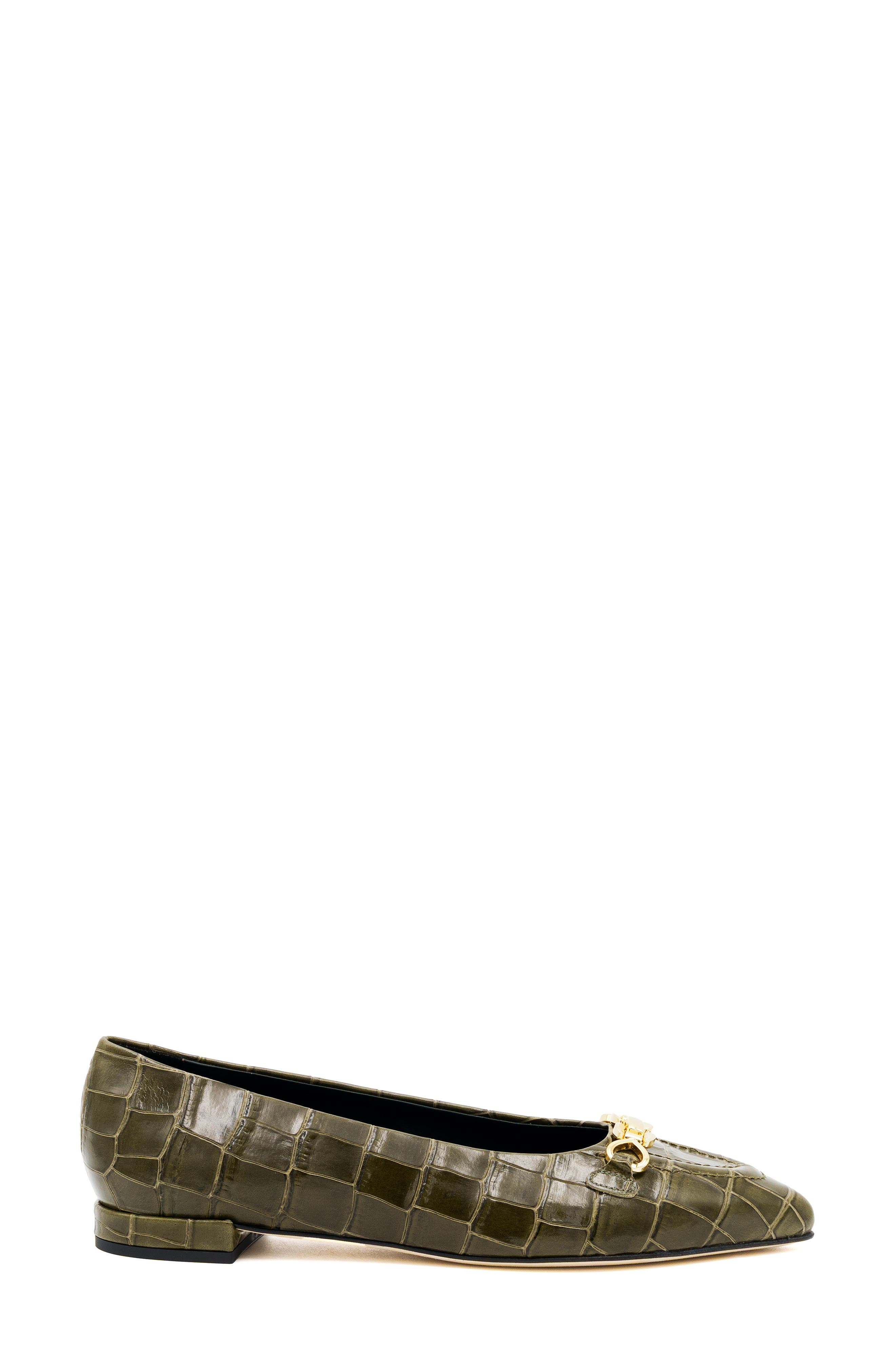 Tappeto Croc Embossed Leather Skimmer Flat, Alternate, color, OLIVA