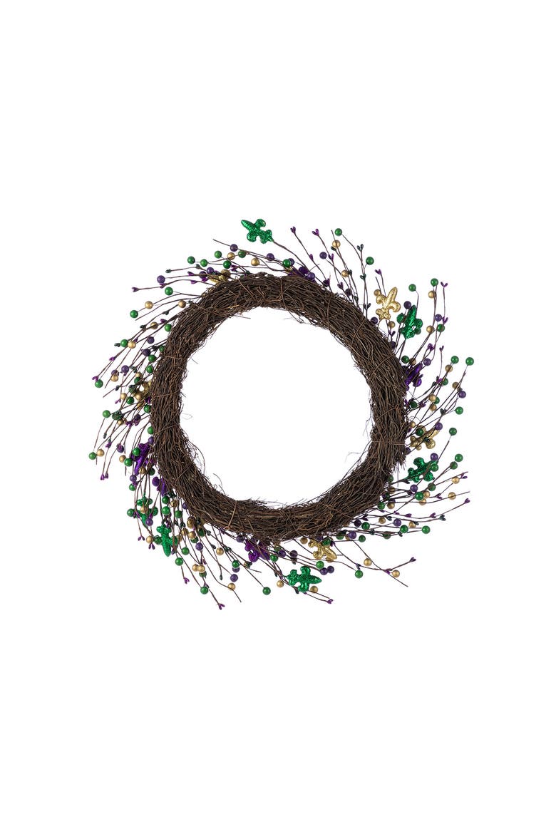 20"D Mardi Gras Berry & Fleur-de-Lis Wreath, Alternate, color, Purple