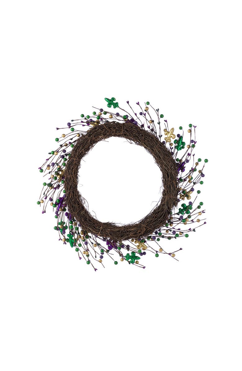 Glitzhome 20"D Mardi Gras Berry & Fleur-de-Lis Wreath, Alternate, color, Purple